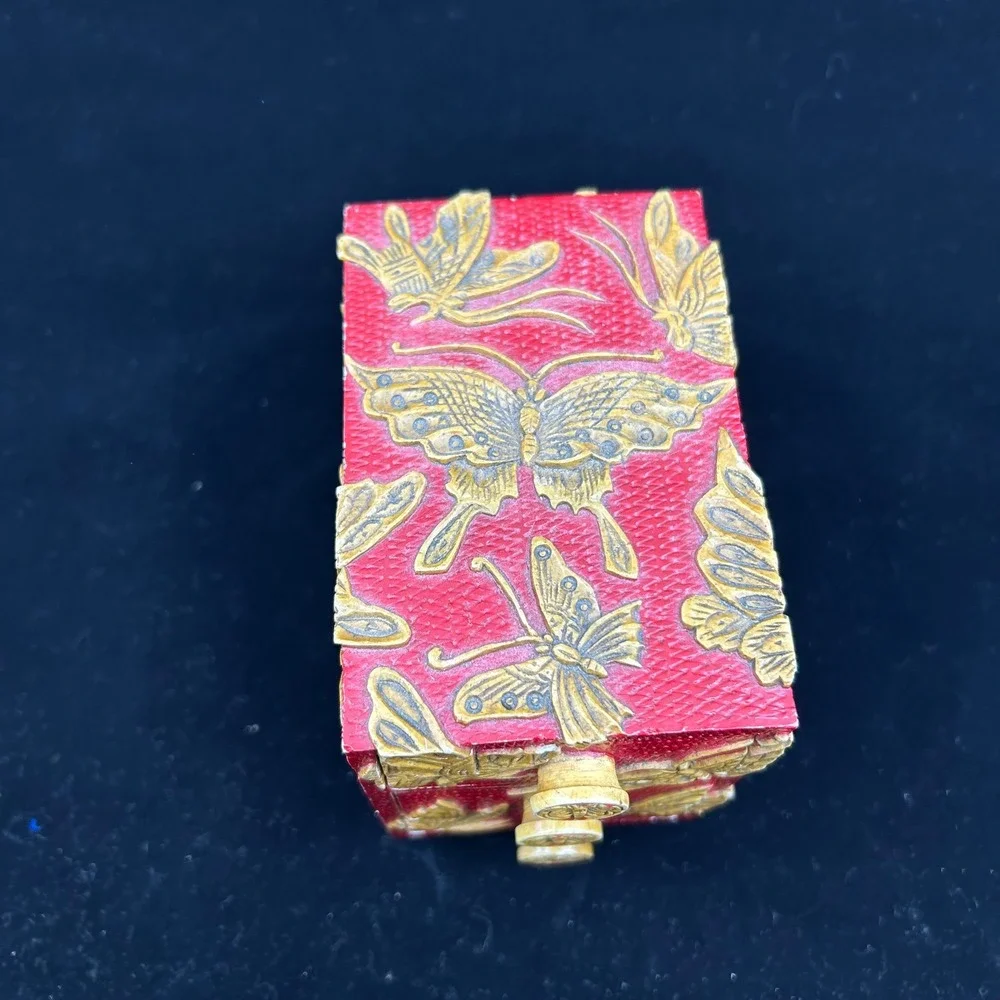 Carved Soapstone Vietnam Handmade Red Carved Butterfly Jewelry Drawer Box